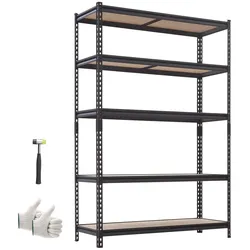 VEVOR Schwerlastregal Lagerregal mit 5 Ablagen 1228x459x1813mm 907,2kg, Stahlgestell, Teilbares & Verstellbares Design für DIY, Werkbank Funktion, Flexibles Steckregal für Keller Garage Werkstatt