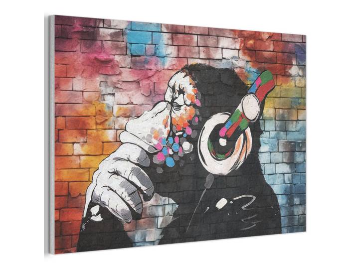 MuchoWow Akustikbild Affe - Graffiti - Musik Akustikpaneele 90x60 cm, Mehrfarbig, Kunststoff, Rechteckig, 90x60x0.9 cm, Tapeten & Wandverkleidungen, Akustikpaneele