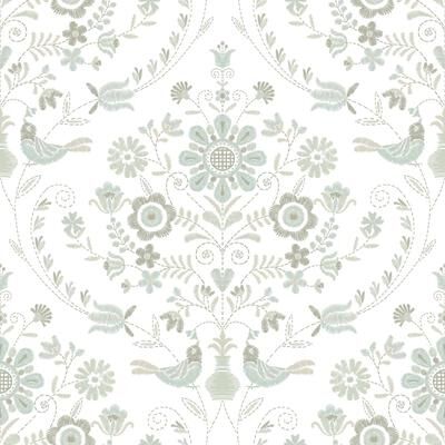 A-Street Prints Britt Neutral Embroidered Damask Wallpaper
