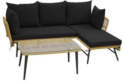 Costway 3 Pieces L-Shaped Patio Sofa with Cushions and Tempered Glass Table-Black