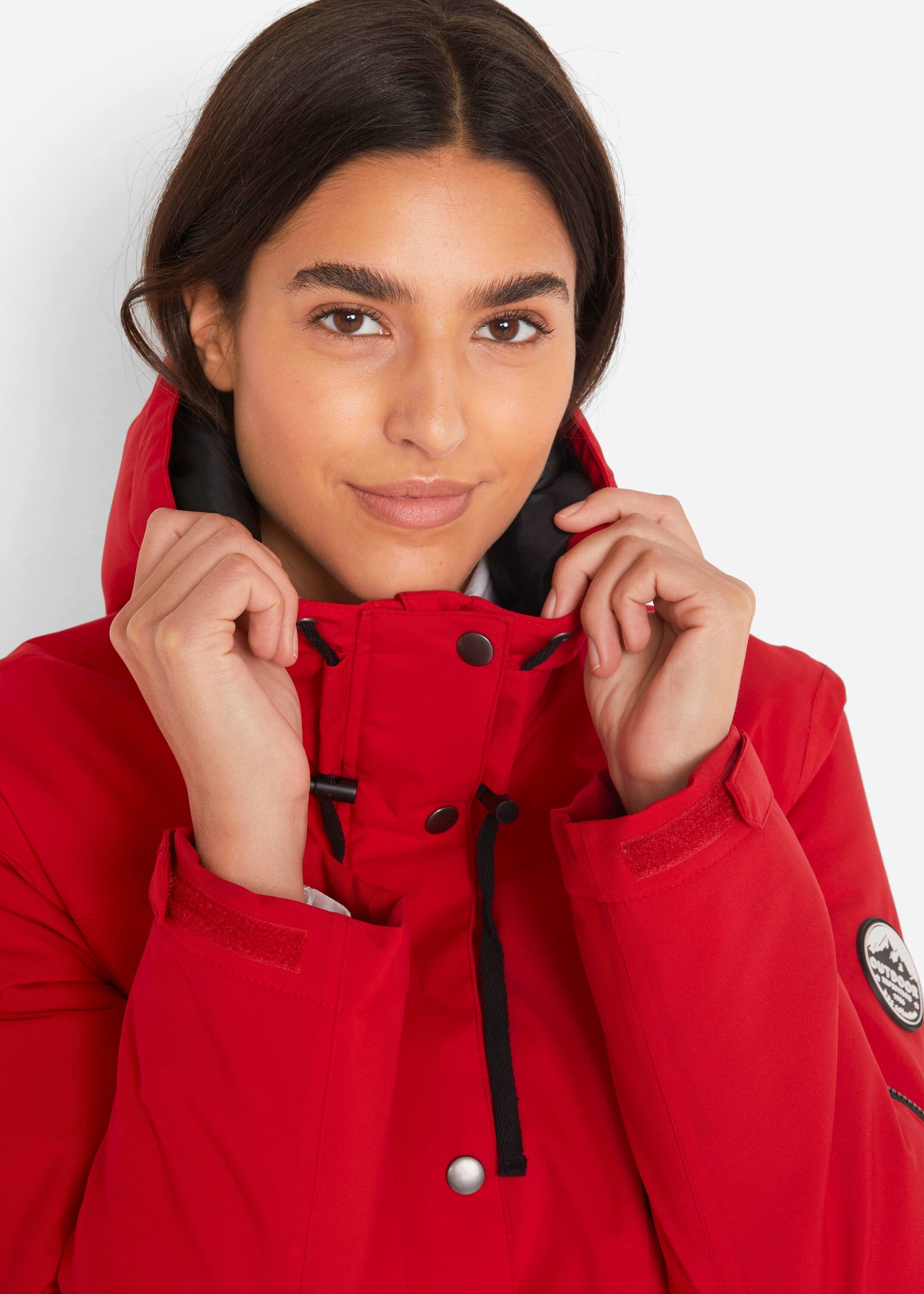 Funktionsjacke BONPRIX "wasserdichte Funktions-Parka mit Kapuze", Damen, Gr. 52, rot (tiefrot), Obermaterial: 100% Polyester. Futter: 100% Polyester. Wattierung: 100% Polyester, unifarben, lässig geschnitten, verstellbar, Jacken Funktionsjacke, wasserdich