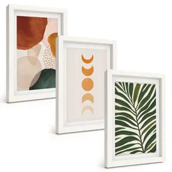 BILDER SET 3er Set - 20x30 cm Weißer Rahmen - Abstrakte Blattformen