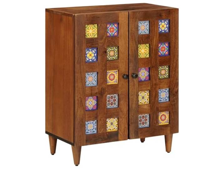 Todiikf Sideboard Walnuss 60x33x75cm Massivholz Mango Beistellschrank Kompakter Anrichteschrank mit dekorativer Rückseite für flexibles Aufstellen im Esszimmer oder Wohnbereich.
