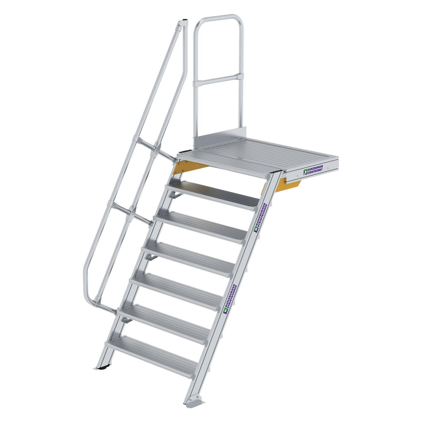 Munk Treppe mit Plattform 60° Stufenbreite 1000 mm 7 Stufen Aluminium geriffelt (Gerüst) (600407)
