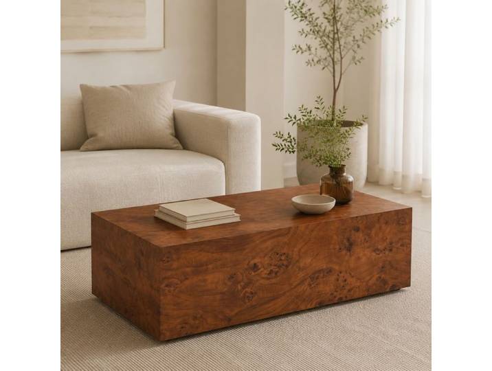 Table basse 90x50x30cm table basse salon sans montage rectangulaire style minimaliste patins anti-dérapants MDF noyer