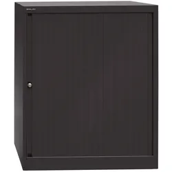 BISLEY Rollladenschrank abschließbar in schwarz Schrank aus Metall Rolladen aus Kunststoff inkl. 2 Einlegeböden