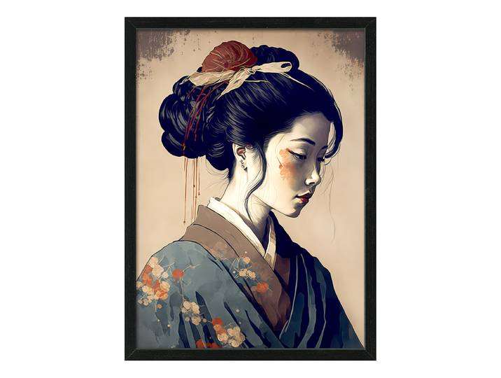 Tableau Geisha II Verre : verre float Cadre : panneau de fibres de bois à densité moyenne MDF , pelliculé Beige/Marron/Noir 55 x 75 x 3cm