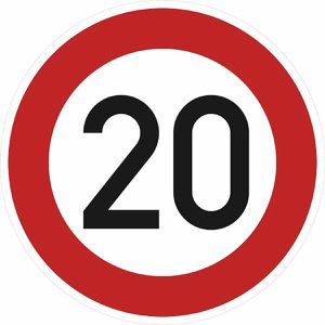 SafetyMarking Verkehrsschild StVO zugelassen, 42 cm, VZ 274-20, RA1/C, Höchstgeschwindigkeit 20 km/h