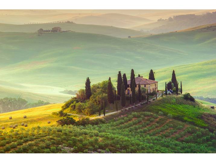 Fototapete PAPERMOON Tuscany Farm Landscape , bunt, B:4m L:2,6m, Vlies, Tapeten, Fototapete