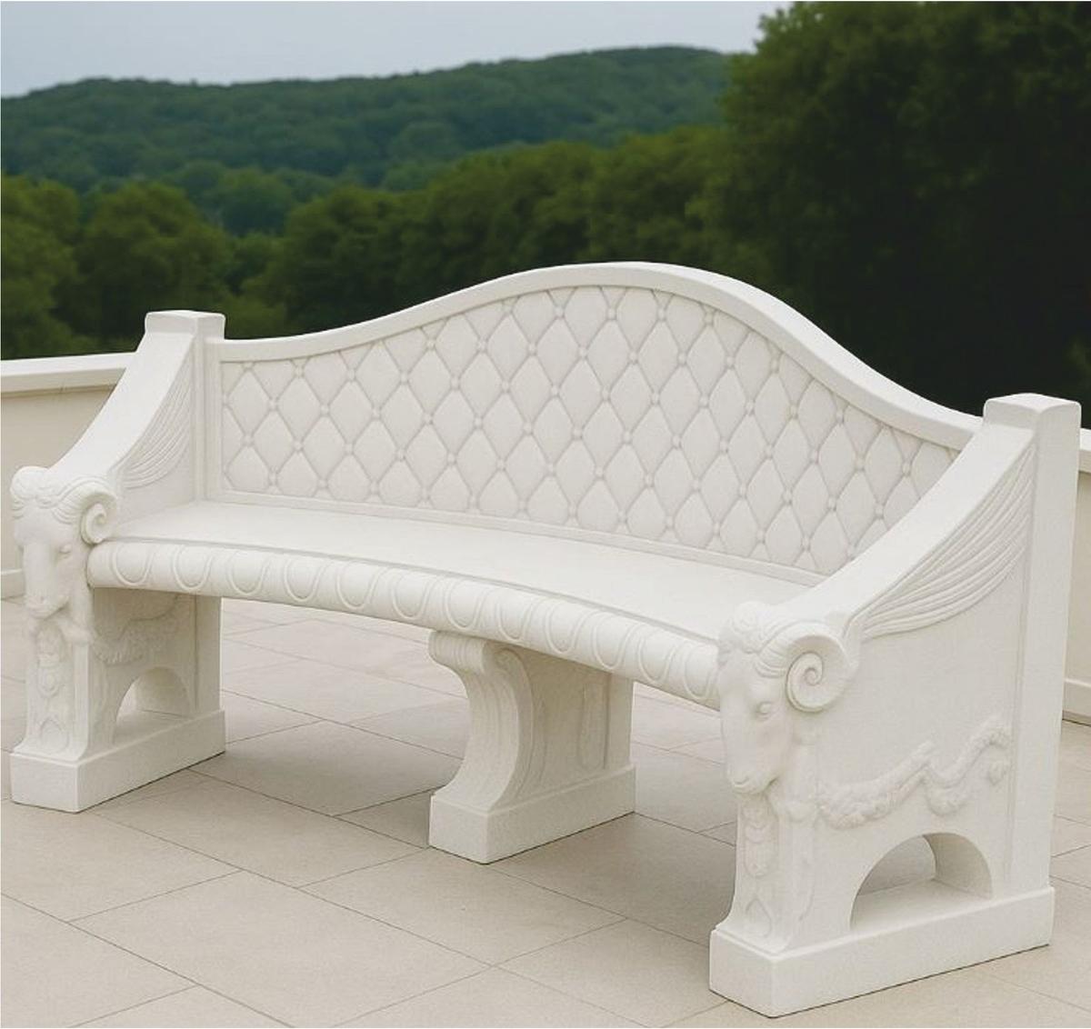 Casa Padrino Barock Beton Gartenbank Weiß 196 cm - Barock Garten & Terrassen Möbel