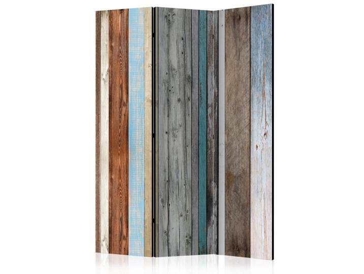 Muralo Paravent Akustik 3-tlg 135x172 cm bunte Holzbretter, Mehrfarbig, Holz, Abstrakt, Rechteckig, 135x172x3 cm, Wohnzimmer, Raumteiler, Paravents