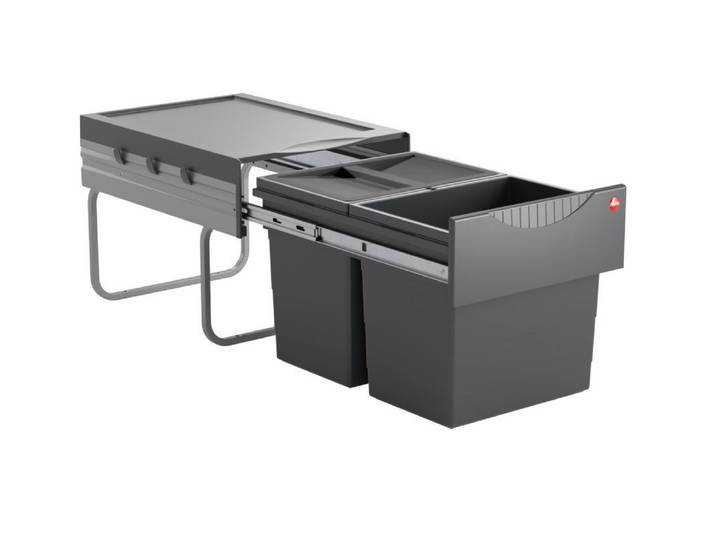 Hailo Einbaumülleimer Hailo Abfallsammler 3641522 Raumspar-Tandem 2x 18 Liter dunkelgrau