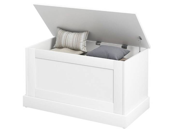 LIA Coffre de rangement coffre à jouets avec charnière de sécurité pour salon en bois 80 x 40 x 45 cm blanc