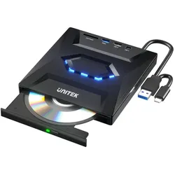 Unitek Odtwarzacz DVD Nagrywarka zewnętrzna DVD/CD, Hub USB 5Gbps, czytnik kart SD (CD Brenner, DVD Brenner), Optisches Laufwerk