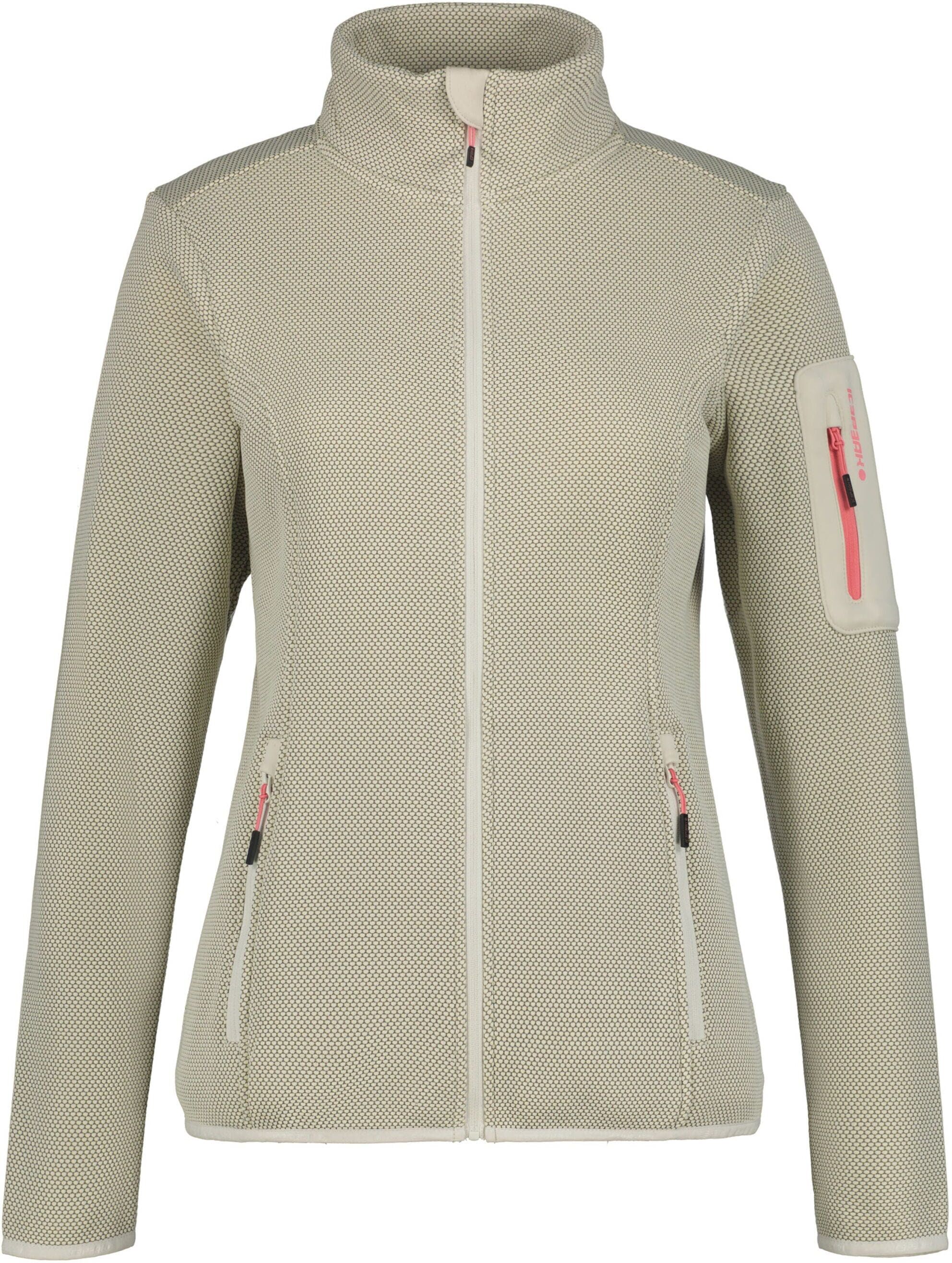 Fleecejacke ICEPEAK "BOWERSVILLE", Damen, Gr. XL, beige (powder), Fleece, Obermaterial: 100% Polyester, kontrastfarbene Details, unifarben, Basic normal, elastischer Bund, Jacken Fleecejacke, mit Reissverschlusstaschen und Ärmeltasche, schnell trocknend p