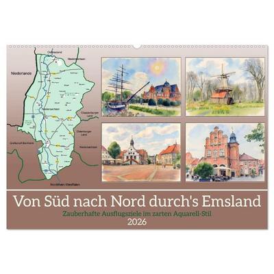Von Süd nach Nord durch's Emsland (Wandkalender 2026 DIN A2 quer), CALVENDO Monatskalender