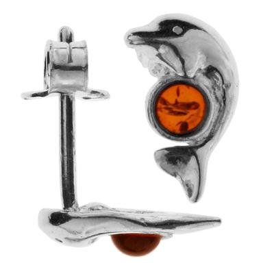 Paar Ohrstecker OSTSEE-SCHMUCK "- Delphin - Silber 925/000 - Bernstein" Gr. 11, silber (silber 925, silberfarben, weiß), Ohrringe, Damen, 11, Silber 925 (Sterlingsilber)