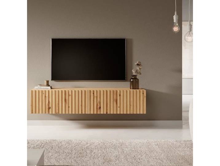Meuble TV - TELIRE - Meuble TV 140 cm en chêne artisan avec façade fraisée