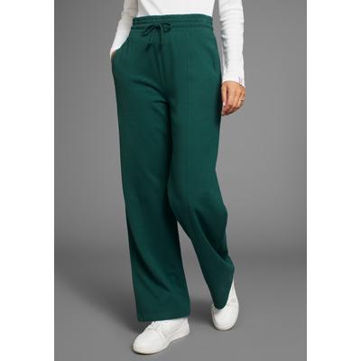 Jogginghose KANGAROOS, Damen, Gr. 44, N-Gr, grün (dunkelgrün), angeraute Sweatware, Obermaterial: 80% Baumwolle, 20% Polyester, bequem normal, Hosen Jogginghose, mit weitem Bein - NEUE FARBEN