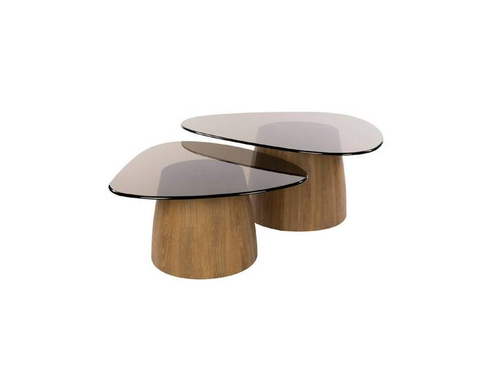 Villa Möbel Couchtisch Tinto (1 Tisch, 2-St), Dreieckiges Couchtisch Set mit Bronzeglas