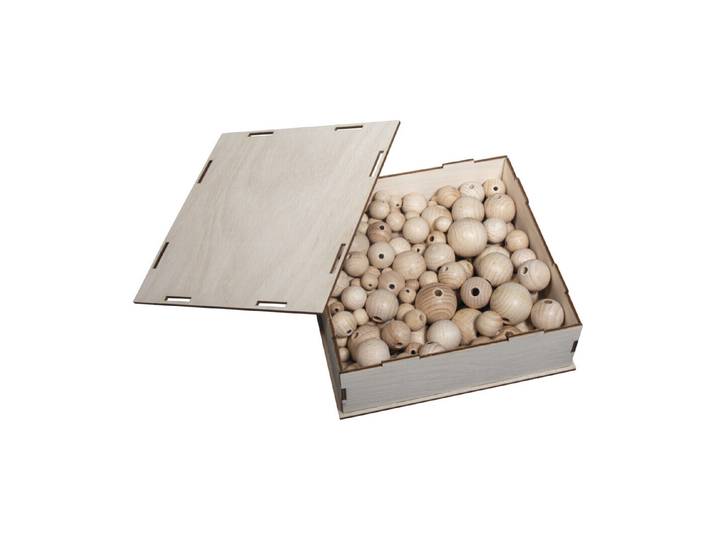Rohholz-Kugeln Sammelbox, 222 Holzkugeln, in 8 versch.Grössen,
