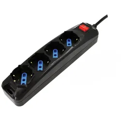 Alcapower Steckdosenleiste, 4 Universal-Steckdosen Schuko Bipasso, 1,5m Kabel, Schalter, 250V 3500W, 16A Stecker 90 Grad, Schwarz