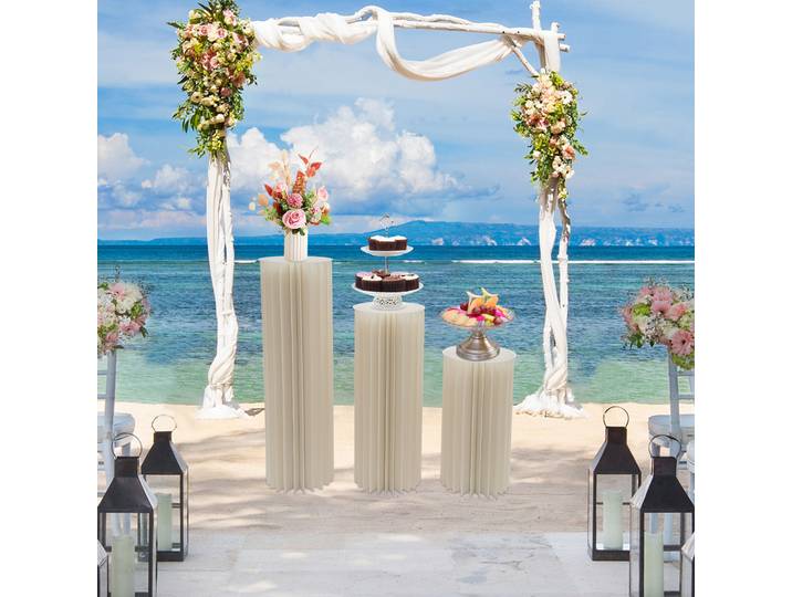 Lot de 3 supports cylindriques pliables pour fleurs, piliers en papier, socles de 60cm, 80cm et 100cm, pour décoration de centre de table de mariage et de fête