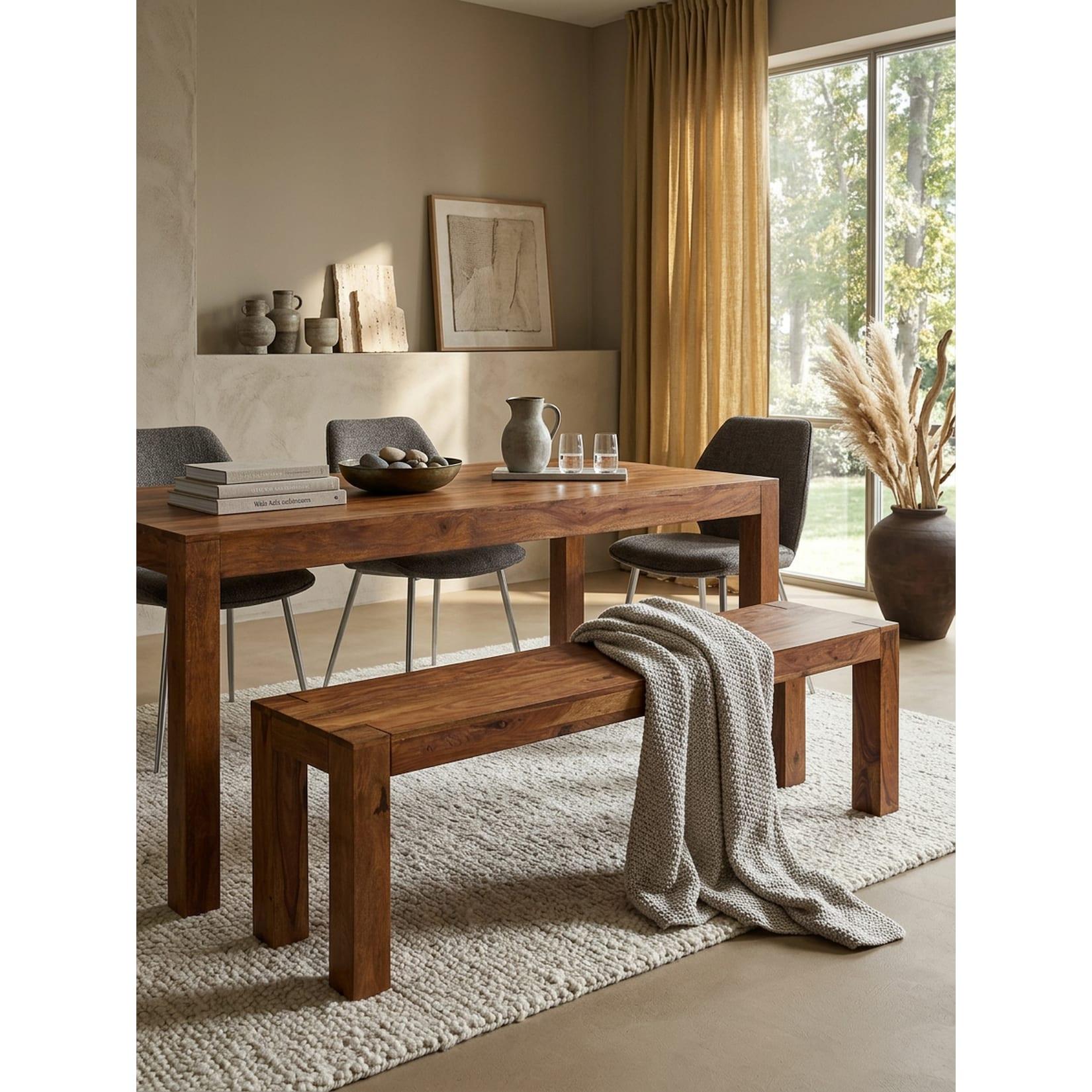 Esszimmerbank MUMBAI Massivholz Landhausstil, Dunkelbraun 120x35x45 cm