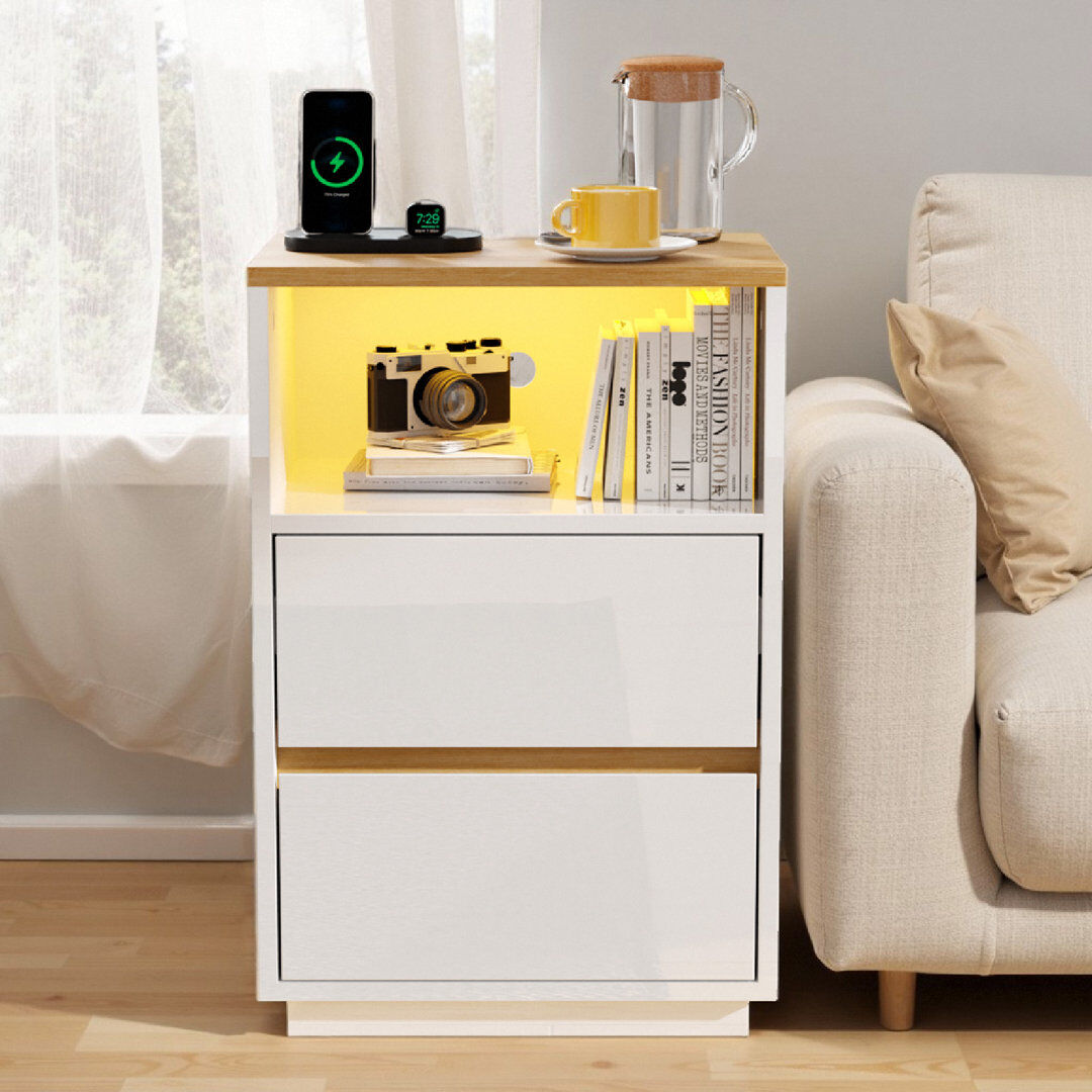 Winado 40cm W Manufactured Wood Bedside Table White 23.62cm H X 15.75cm W X 11.81cm D