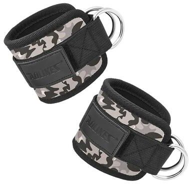 Inspire Select Adjustable Cable Ankle Straps Double D Ring Gym Ankle Cuffs For Glute, Leg & Strength Training camo 1pair