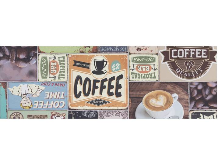 Vinyl-Läufer Küchenläufer COFFEE TIME, Made in Belgium , braun, B:80cm H:2,5mm L:200cm, Polyvinylchlorid (PVC), PRIMAFLOR-IDEEN IN TEXTIL, Teppiche, Vinyl-Läufer, aus Vinyl, abwischbar, Patchwork Design, Motiv Kaffee, Küche