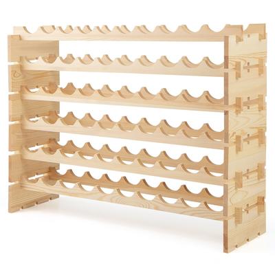 COSTWAY stapelbares modulares Weinregal für 60 Flaschen, 6 Etagen freistehendes Präsentationsregal, Naturfarben
