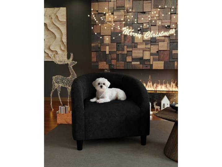 Fauteuil Baril Confortable Fauteuil Rembourré et Assise Moelleuse Tissu Lisse ou Bouclette Dossier Arrondi Noir