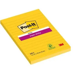 Post-it, Haftnotiz, Haftnotizen Super Sticky 101 mm x 152 mm Gelb Rechteckig Liniert (152 x 101 mm)