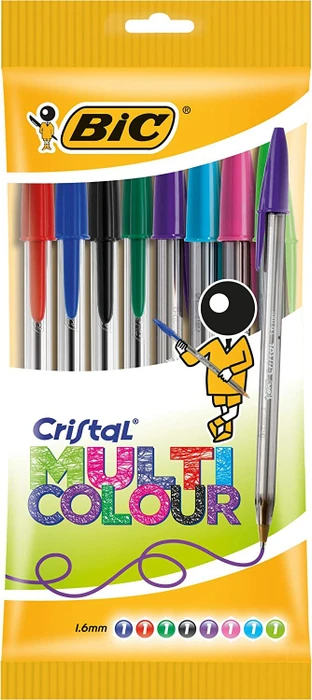 BIC Kugelschreiber CRISTAL MULTICO transparent, Schreibfarbe: farbsortiert, 10 St.