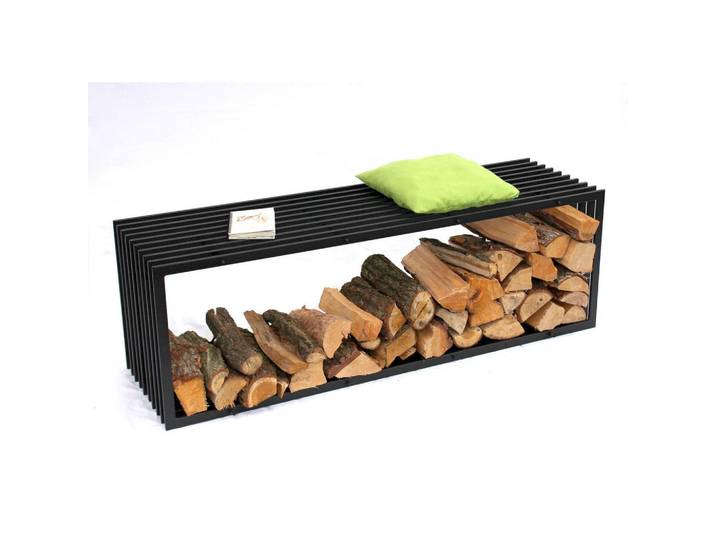 DanDiBo Kaminholzständer Bank D-Stil 150 cm Kaminholzregal 10104 Holzkorb Kaminholzhalter, Schwarz, Metall, 150x50x40 cm, Kleinmöbel, Kamine & Zubehör, Kaminholzregale