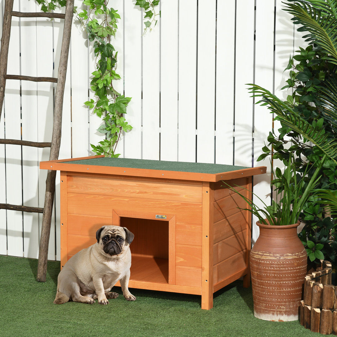 Archie & Oscar Derick 82cm Elevated Dog Kennel Wooden Pet House Outdoor with Open Top Yellow Small (10-20lbs)