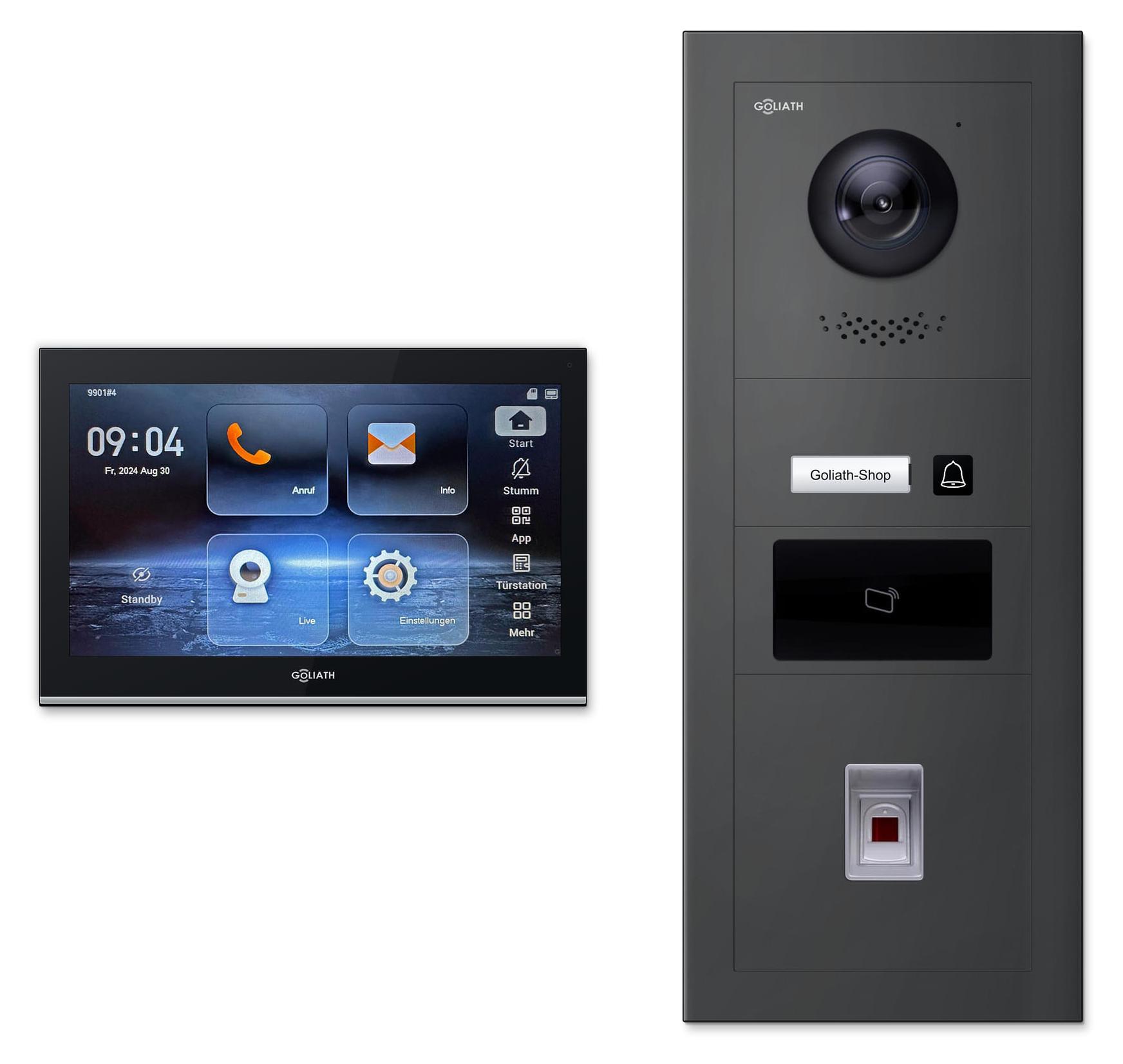 Goliath IP-Video-Türsprechanlage GL-IPH140M für 1 Familie - Fingerprint, RFID : 1 Monitor : 10 Zoll Schwarz : Anthrazit : Unterputzdose Monitor Anzahl: 1 Monitor Monitor Farbe: 10 Zoll Schwarz Montage: Unterputzdose Türklingel Farbe: Anthrazit