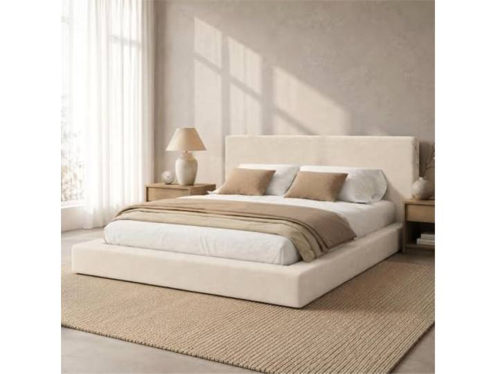 BXEYXE Polsterbett, Doppelbett,160 x 200cm, Bett mit Lattenrost, gepolstertes Kopfteil, Beige Chenille