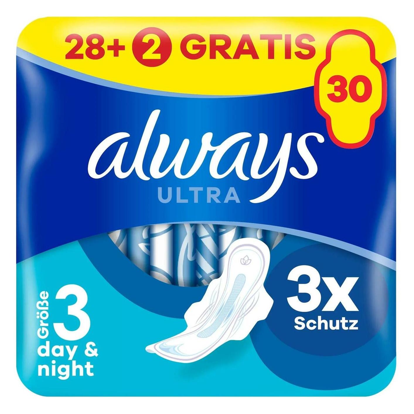 Always Ultra Binde Night mit Flügeln Gigapack 28+2 GRATIS (30x) (8700216448611)