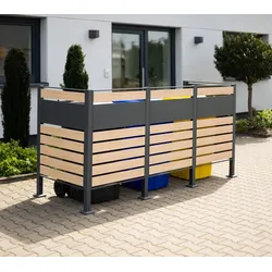 Westmann Metall Mülltonnenverkleidung Planum | 3x240 L | Holzoptik | 250x90x120 cm - Anthrazit