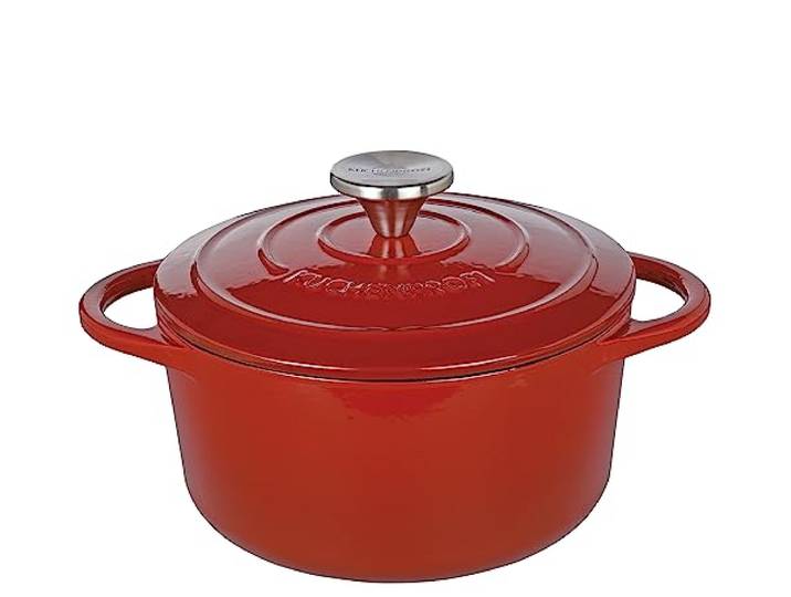 Küchenprofi Gusseisen Bräter mit Deckel, Rot/innen schwarz, 20 cm, Schmortopf, Auflaufform, Dutch Oven, Brotbacktopf, emailliert, für alle Herdarten (inkl. Induktion), zum Schmoren, Backen, Braten