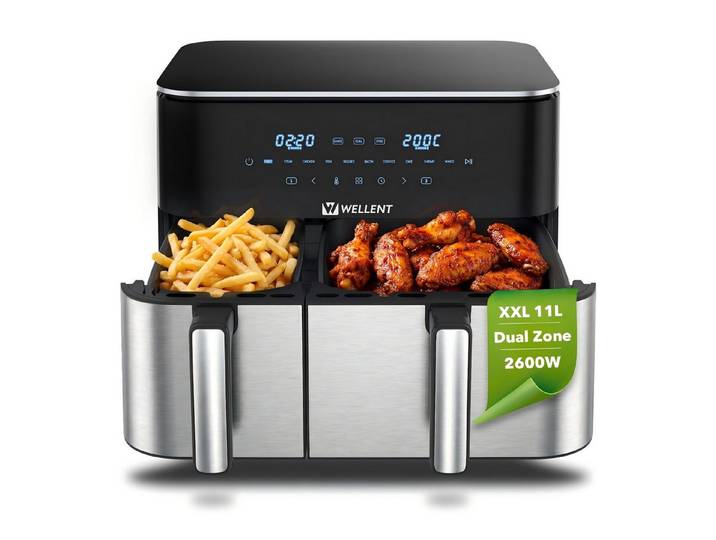 WELLENT Heißluftfritteuse DUAF-LR1-001, 2600 W, 2 kammern,XXL Airfryer,10-in-1 LED-Touchscreen,energie-&zeitsparend