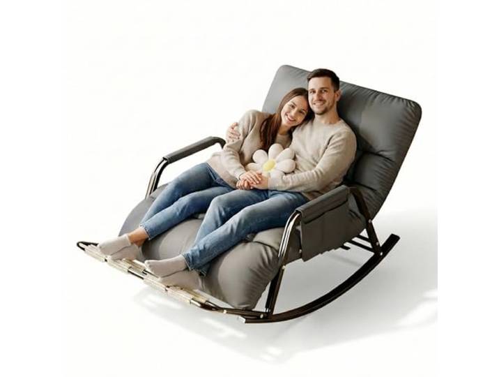 Schaukelstuhl Outdoor, wetterfest, integrierte Massage-Fußstütze, kratzfestes Polster, ergonomisch verstellbare Rückenlehne und Fußstütze, 93x111x50 cm, Grau & Orange, belastbar bis 250 (Color:grau)