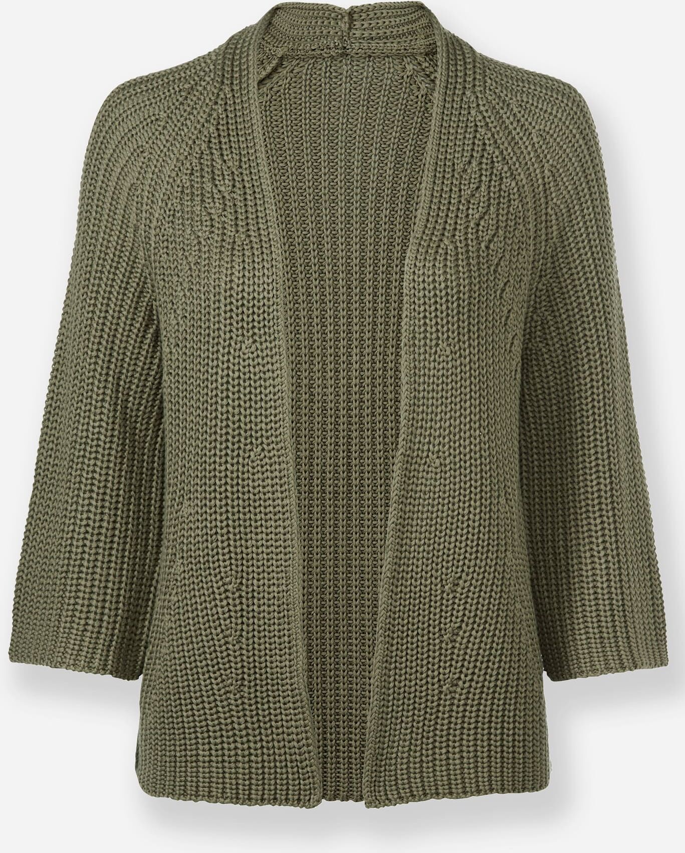 Cardigan HEINE, Damen, Gr. 46, grün (khaki), 50% Baumwolle, 50% Polyacryl, unifarben, Strickjacken Cardigan khaki 46