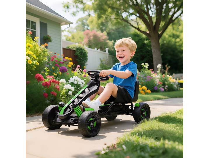 AIYAPLAY Kart à Pédales Enfant 3-6 Ans Vert Roues Antidérapantes