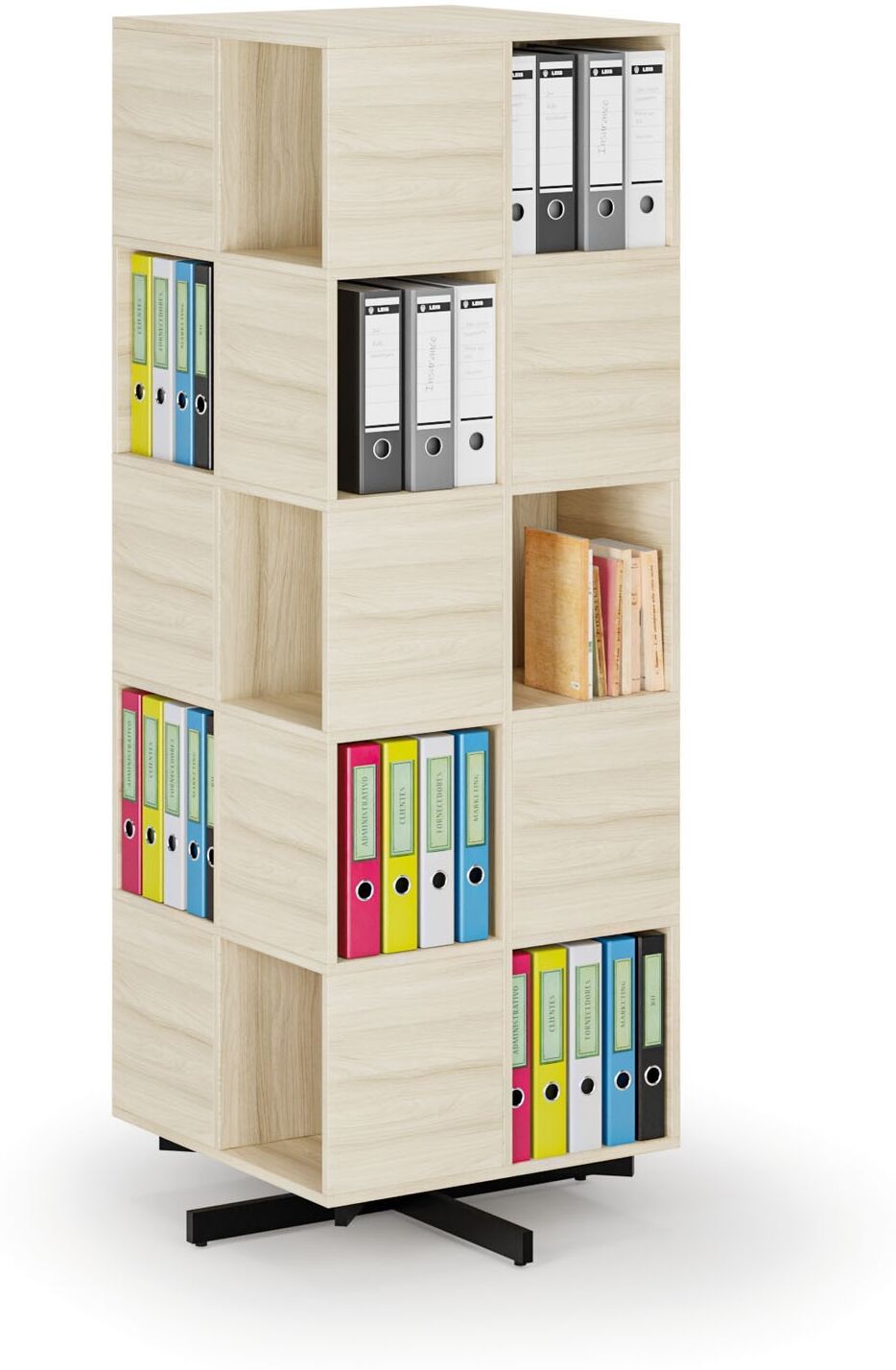 B2B Partner Drehbares Regal, 680×680×1932 mm, 4x 5 Fächer, Eiche natur
