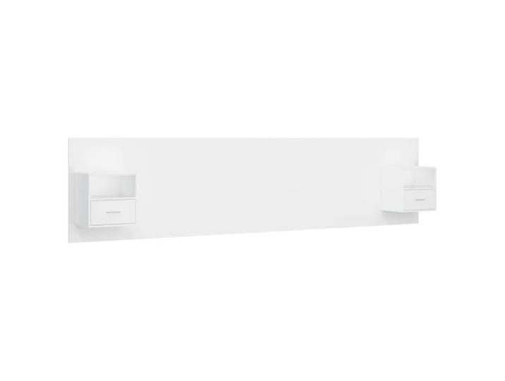 GHVBNMF Kopfteil mit 2 Nachttischen Wandmontage Weiß Holzwerkstoff Platzsparende Wand-Bettrückwand mit zwei schwebenden Nachtkonsolen für zusätzliche Ablagefläche im Schlafzimmer.