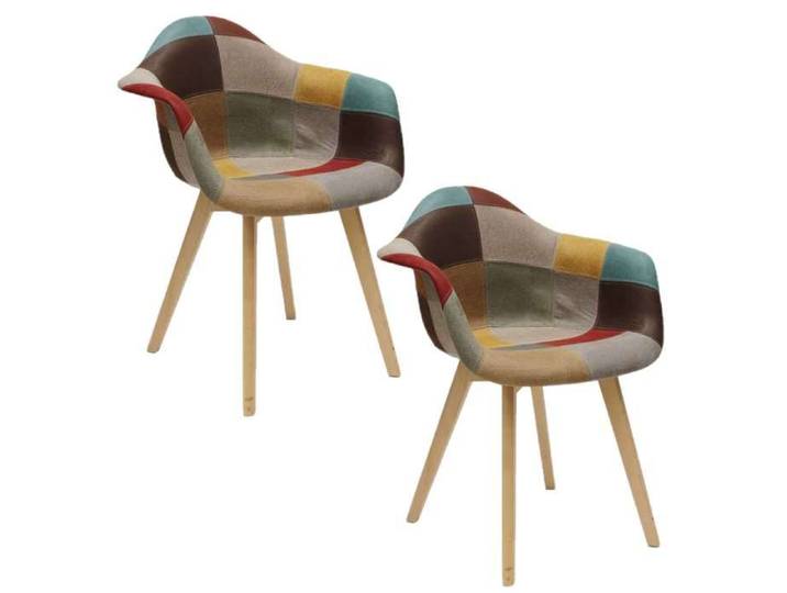 Toilinux - 2 Fauteuils design scandinave Patchwork - Marron