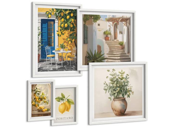 Tulup Bilder SET 5er Set - 50x50 cm & 20x30 cm & 40x60 cm Weißer Rahmen - Anker, Boot, Ruder, Strand, Kunststoff, Rechteckig, 40x60 cm, Fotografie, Bilder & Rahmen, Bilder